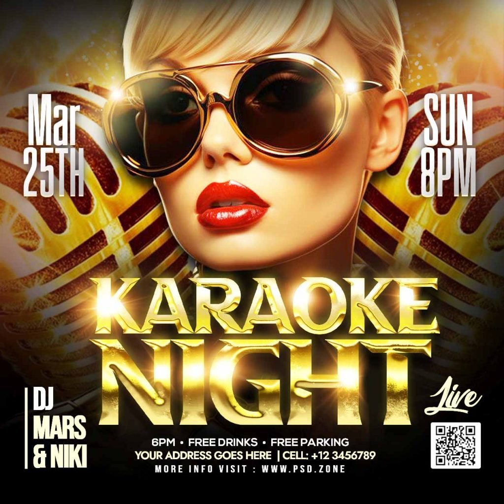 Karaoke night party social media post PSD