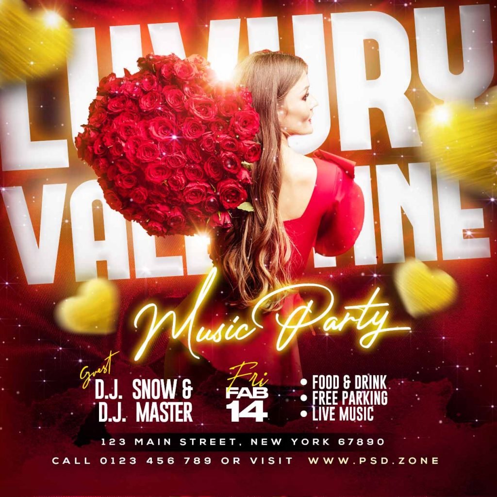 Luxury valentine music party social media post PSD