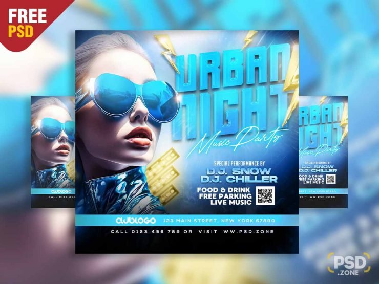 Urban night music party social media post PSD
