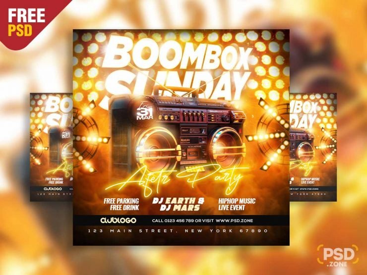 Boombox sunday after party social media post PSD