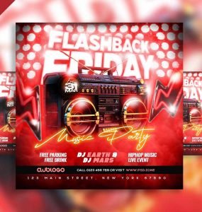 Flashback friday music party social media post PSD