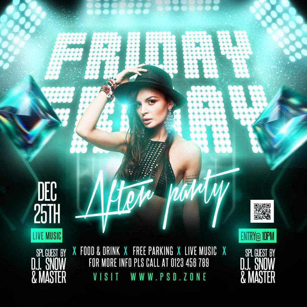 Friday after party event social media post PSD