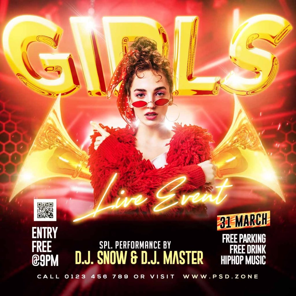Girls live event party social media post PSD