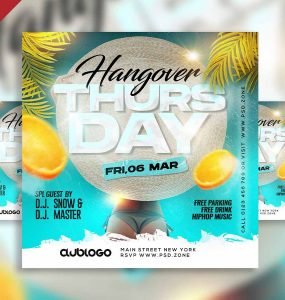Hangover thursday party social media post PSD