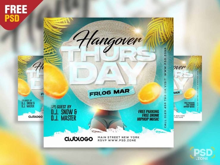 Hangover thursday party social media post PSD