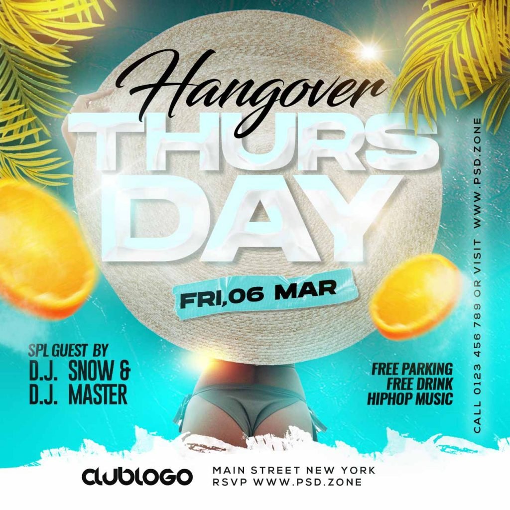 Hangover thursday party social media post PSD