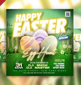 Happy easter egg hunt social media post PSD