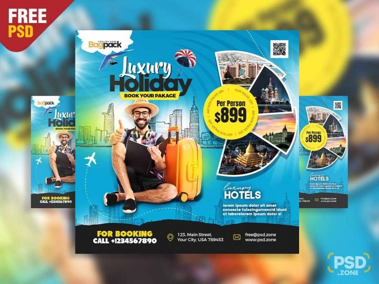 Luxury holiday tour advertisement social media post PSD