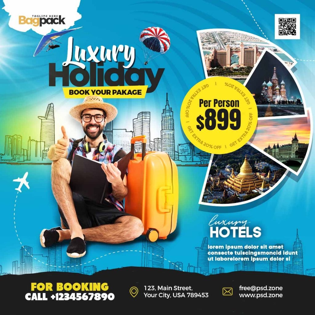 Luxury holiday tour advertisement social media post PSD