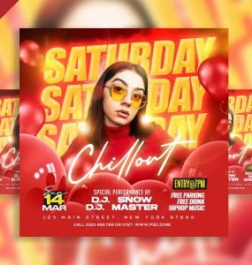 Saturday chillout party social media post PSD