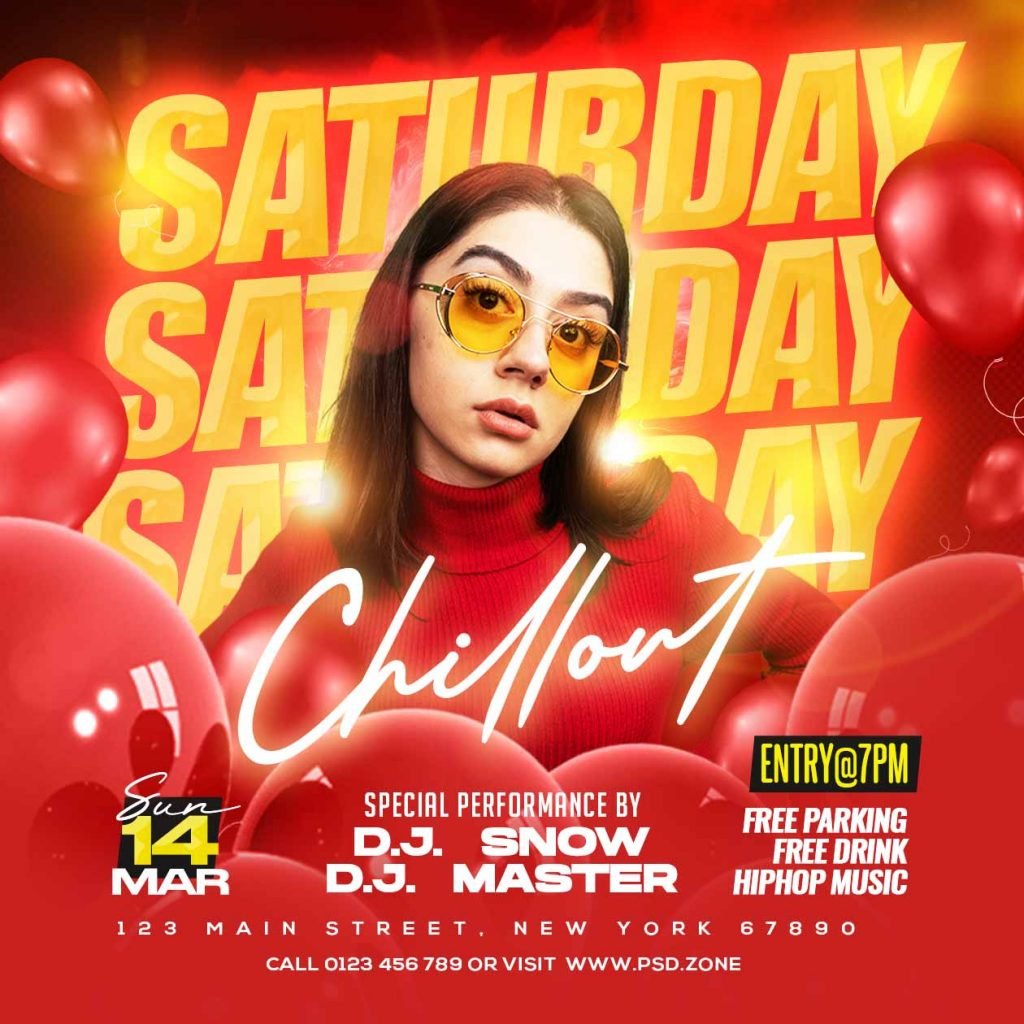 Saturday chillout party social media post PSD
