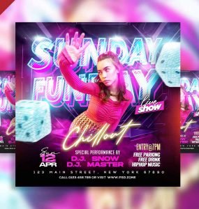 Sunday funday chillout party social media post PSD