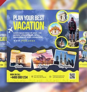 Travel agency advertisement social media post PSD
