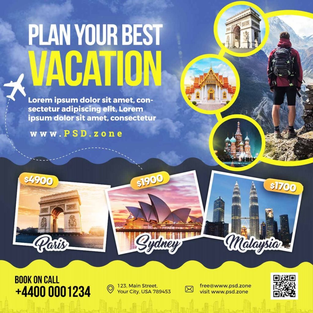 Travel agency advertisement social media post PSD