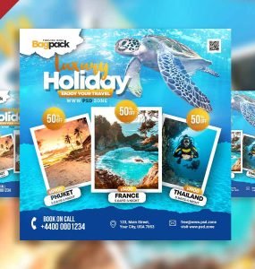 Travel agency tour advertisement social media post PSD