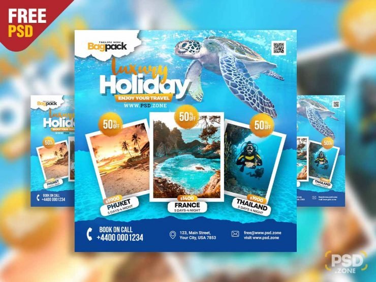 Travel agency tour advertisement social media post PSD