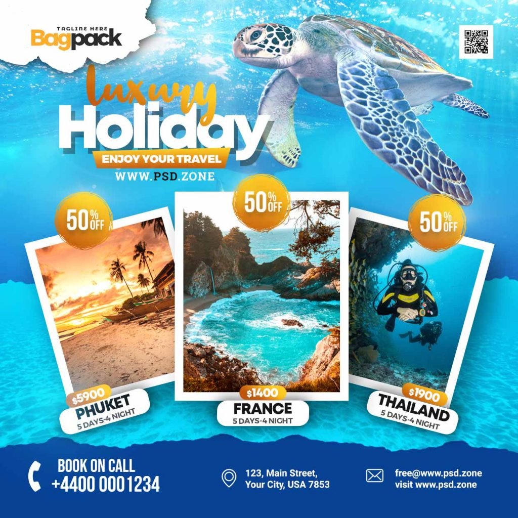 Travel agency tour advertisement social media post PSD