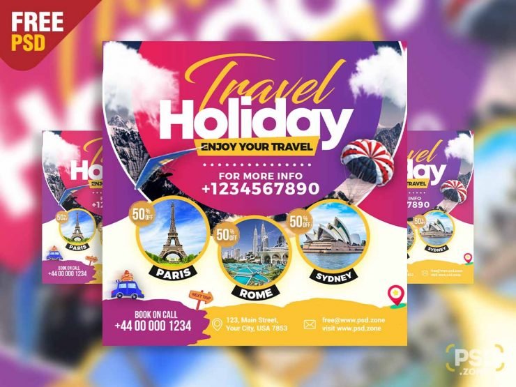 Travel holiday packages social media post PSD