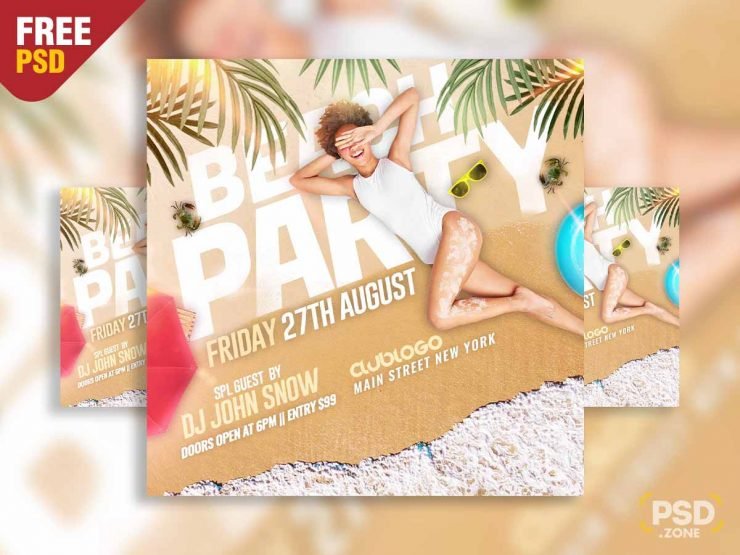 Beach party social media post PSD