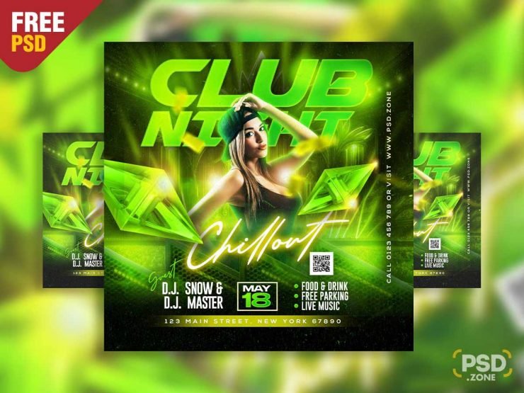 Club night chillout party social media post PSD
