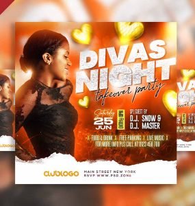 Divas night takeover party social media post PSD
