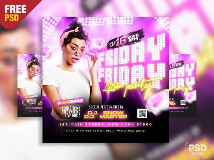 Friday night after party event social media post PSD
