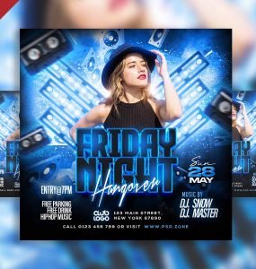 Friday night hangover party social media post PSD