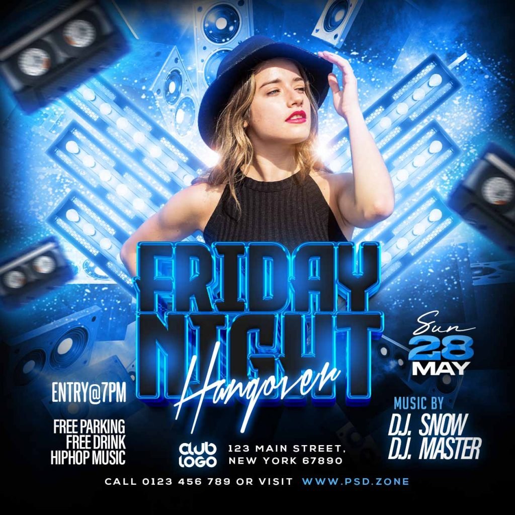 Friday night hangover party social media post PSD