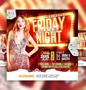 Friday night party event social media post PSD