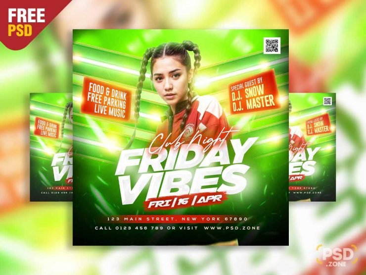 Friday vibes club night party social media post PSD