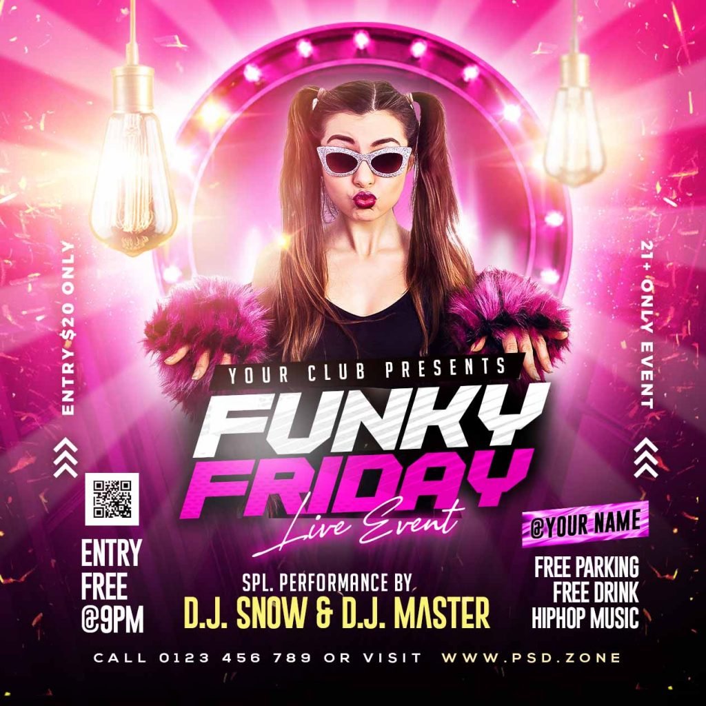 Funky friday live event party social media post PSD