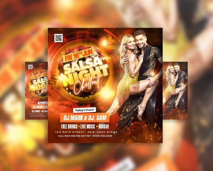 Salsa night chillout party social media post PSD