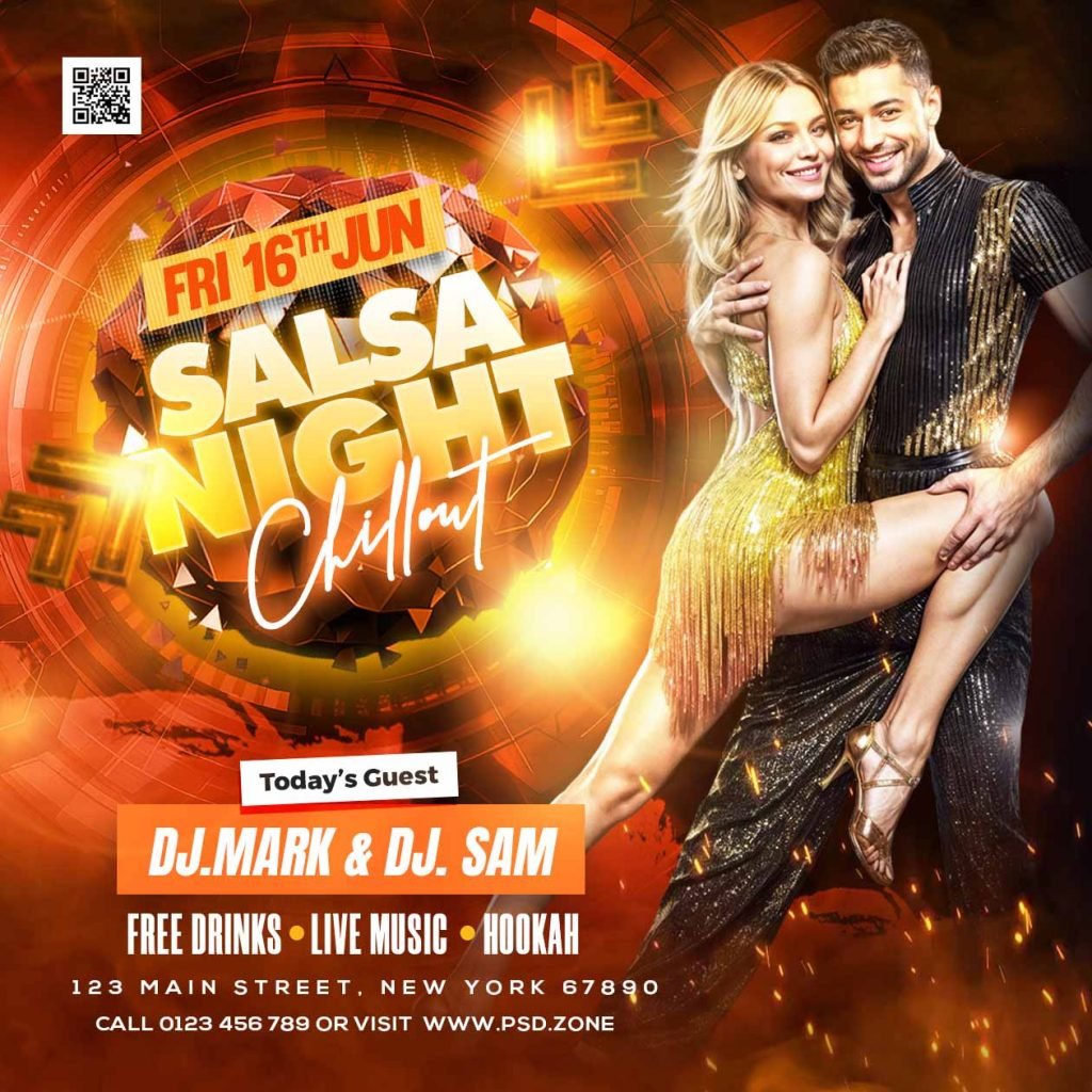 Salsa night chillout party social media post PSD