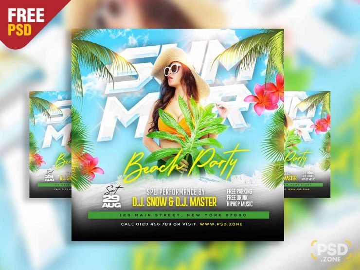 Summer beach party social media post PSD