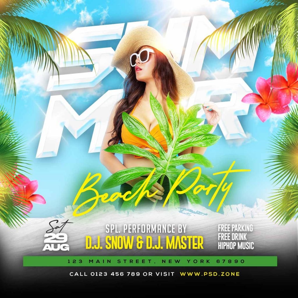 Summer beach party social media post PSD