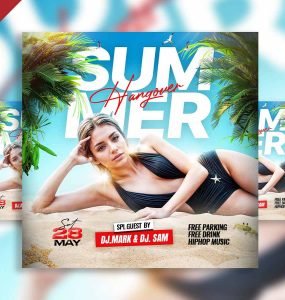 Summer hangover party social media post PSD