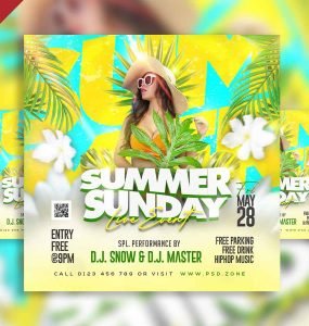 Summer sunday live event social media post PSD