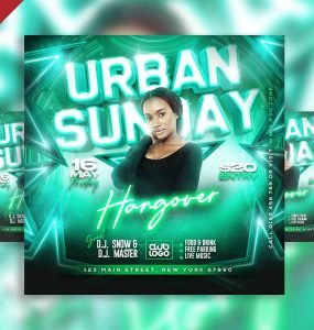 Urban sunday hangover party social media post PSD