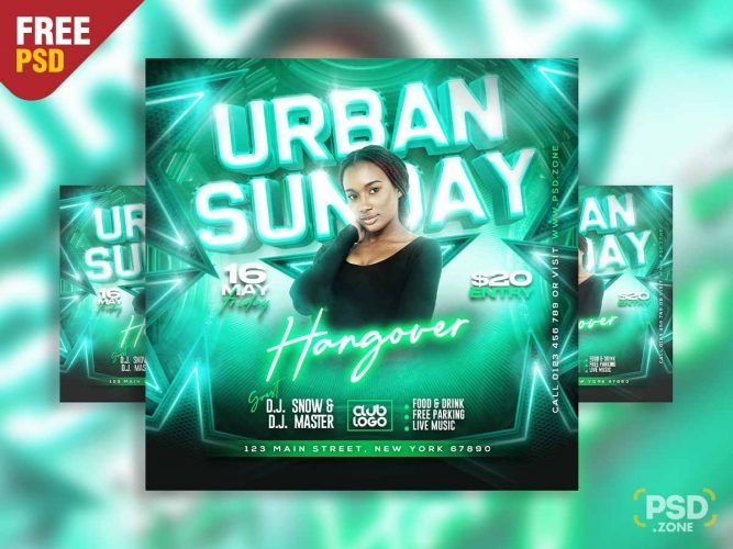 Urban sunday hangover party social media post PSD