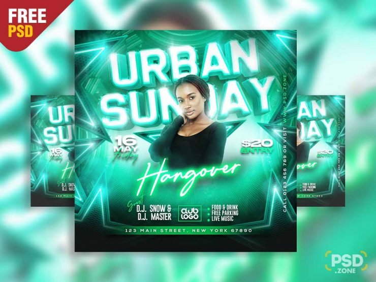 Urban sunday hangover party social media post PSD