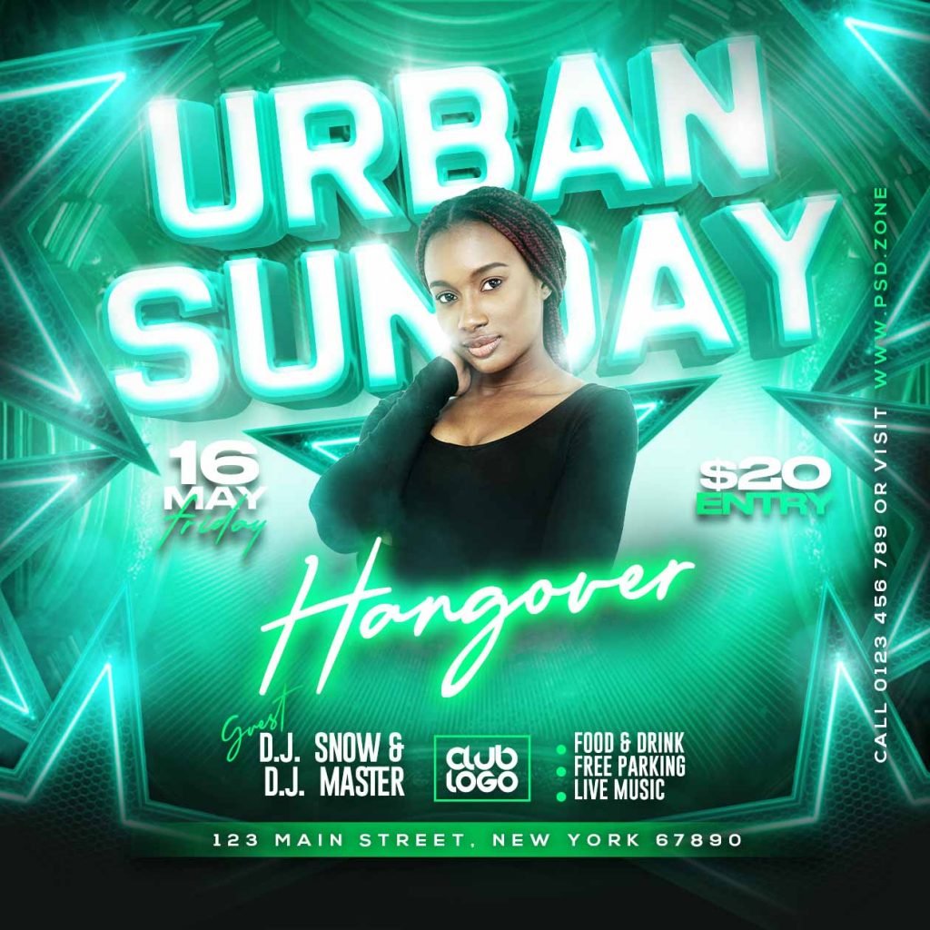 Urban sunday hangover party social media post PSD