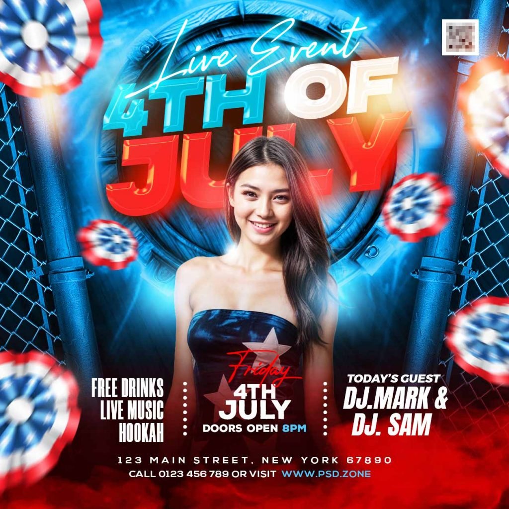 4th of july live event party social media post PSD