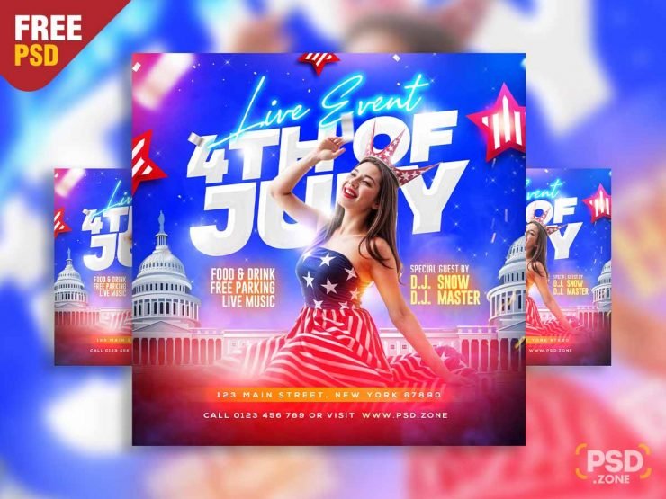 4th of july live event social media post PSD