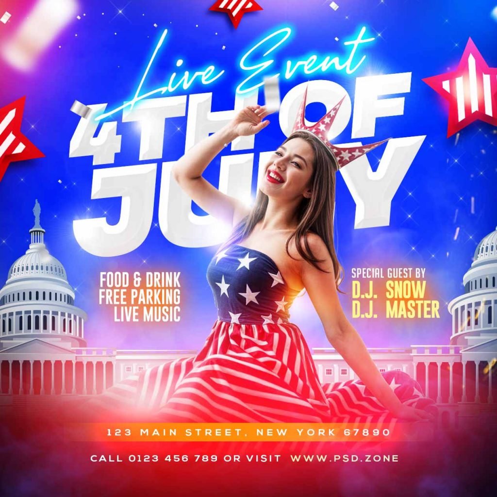4th of july live event social media post PSD