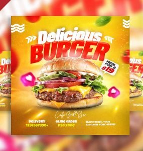 Delicious burger restaurant social media post PSD