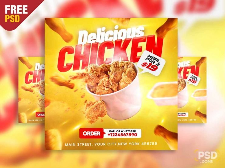 Delicious chicken food social media post PSD