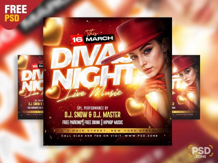 Divas night live music party social media post PSD