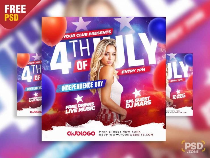 Fourth july independence day social media post PSD