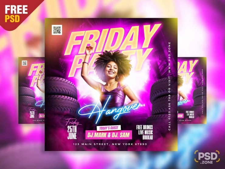 Friday hangover party event social media post PSD