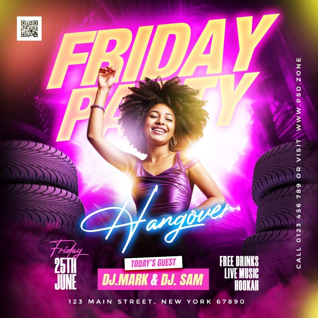 Friday hangover party event social media post PSD